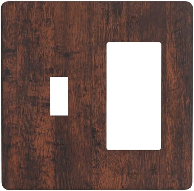 Light Switch Cover Brown Red Rustic Wood Grain Retro Farmhouse 2 Gang Toggle Rocker Combo Socket Cover Wall Plates Decorative Switch Plates and Outlet Covers for Farmhouse Cabin Decor