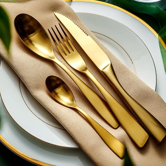8 Piece Gold Silverware Set for 2,Modern Unique 18/10 Stainless Steel Flatware Cutlery Set, Eating Tableware Set,Vintage Luxury Style Cutlery Set for Home Restaurant Wedding Party