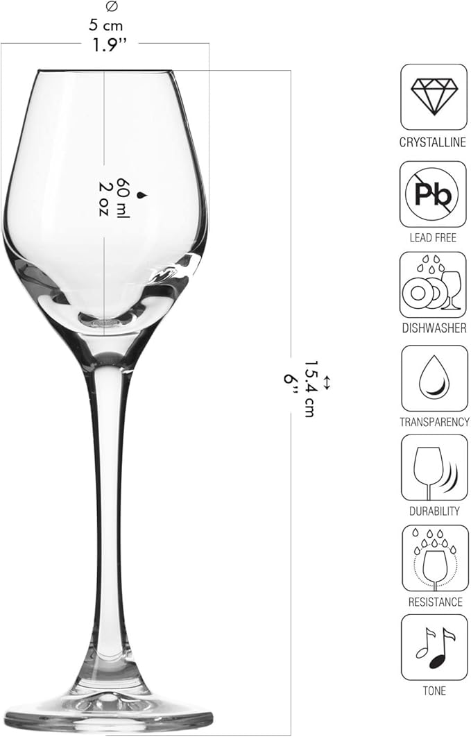 Krosno Grappa, Schnapps & Liqueur Glasses | 6-Piece Set | 2.0 oz | Splendour Collection | Vodka Shot Glasses | For Home, Restaurants & Parties | Dishwasher Safe | Lead-Free Crystal Glass