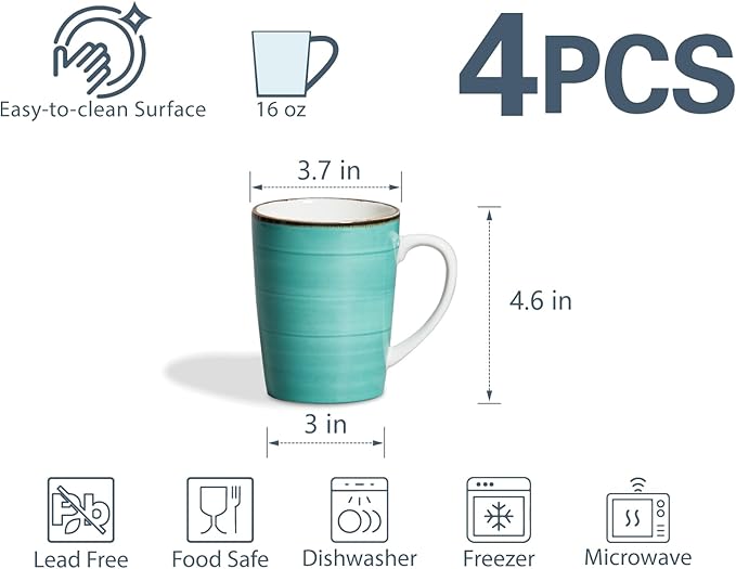 ONEMORE 16 oz Coffee Mugs Set of 4 Large Ceramic Coffee Cups Colorful Mugs Set with Handles for Latte, Hot Cocoa, Tea - Housewarming Gift - Assorted Colors