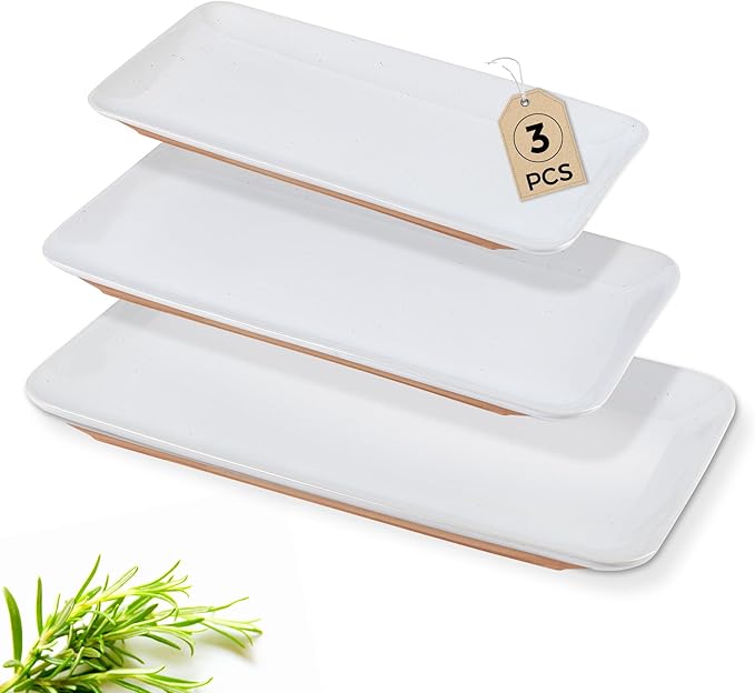 AmorArc Ceramic Serving Platter,Rectangular 16"/14.3"/12.6" inch Serving Dishes for Party Entertaining,Stoneware Serving Trays for Turkey,Salad,Microwave&Dishwasher Safe-Set of 3-White