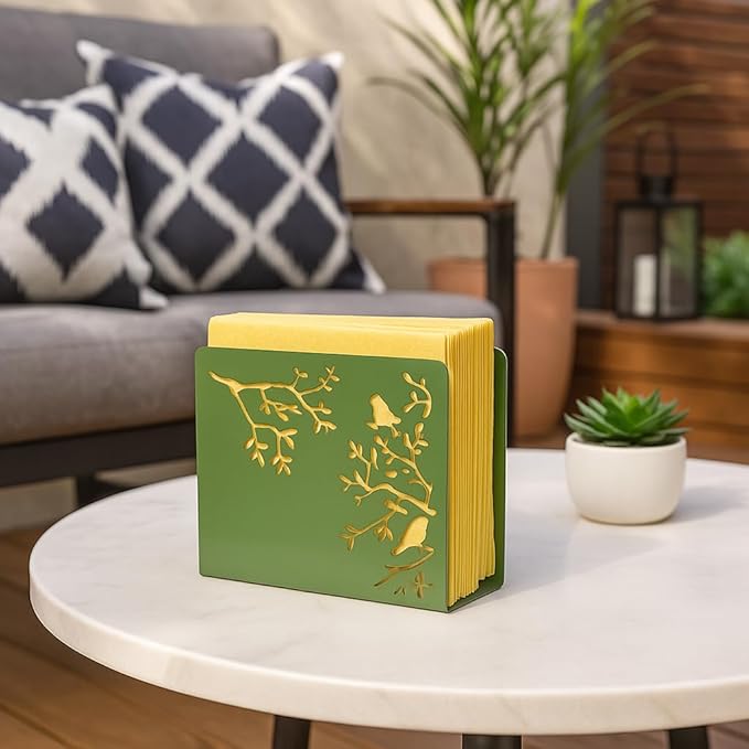 Mango Steam Tabletop Napkin/Tissue & Letter Holder for Home, Kitchen, Restaurants (Songbird, Green)