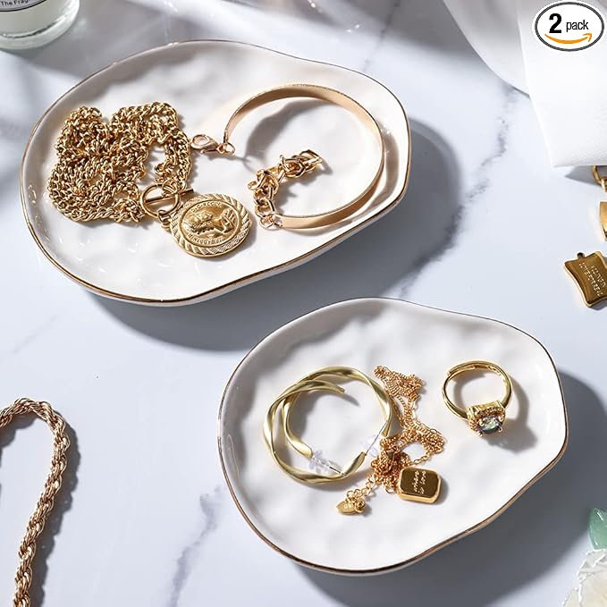 AISBUGUR Jewelry Dish Set of 2, Large Jewelry Tray for More Jewelry Ring Dish Jewelry Bowl with Beautiful Package and Greeting Card Perfect for Birthday Gifts for Women
