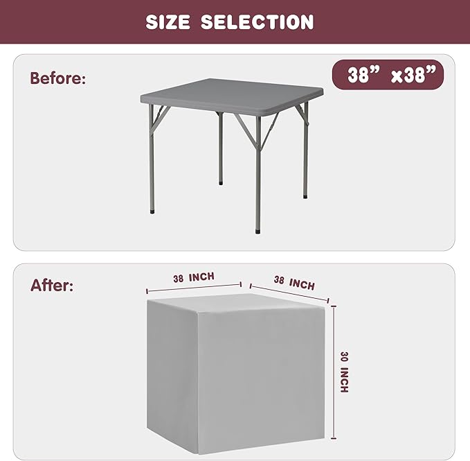 HolidayIdeas 2 Pack Square Fitted Table Covers - 38 x 38 Inch - White Fabric Washable Tablecloth Protectors for Folding Table, Parties, Wedding, Trade Show, Dining