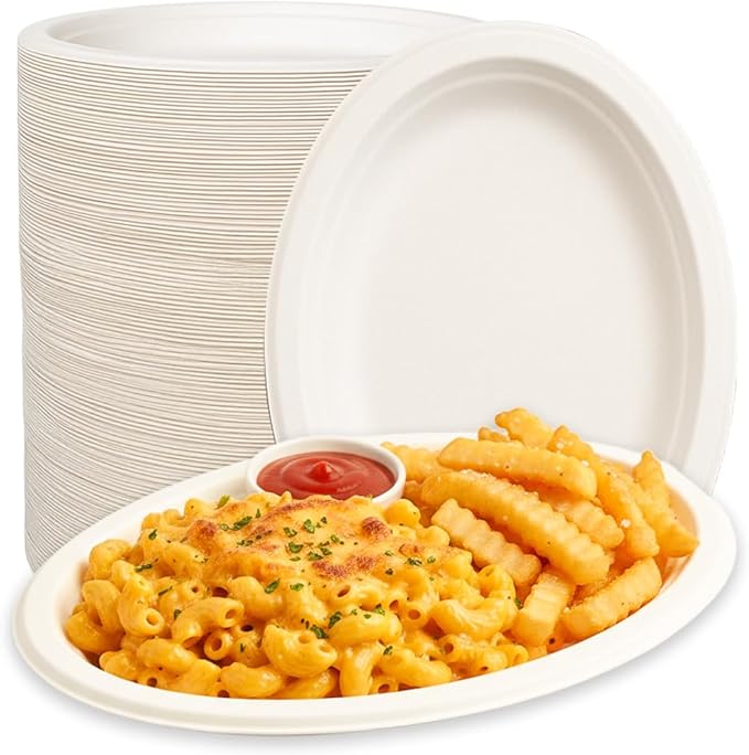 Oval Plates Disposable (125, Large) Eco-Friendly Sugarcane – Biodegradable, Compostable, Sturdy, BPA-Free, Microwave & Freezer Safe – Perfect for Parties, Weddings, Picnics & Everyday Use