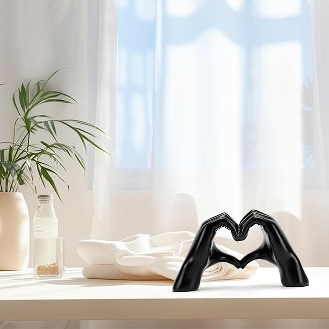 FANTESTICRYAN Medium Heart Hands Statues Black Hand Love Sculpture Decorative Home Decor Ornaments for Living Room, Wedding, Bedroom, Office Desktop, Cabinets, Bookshelf (Medium Black)