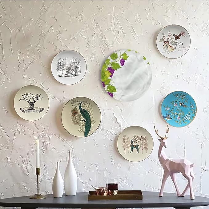 Decorative Plates, Vineyard Print Ornament, Italian Latin Artistic, 7 Inch, Kitchen Wall Decor, Multicolor