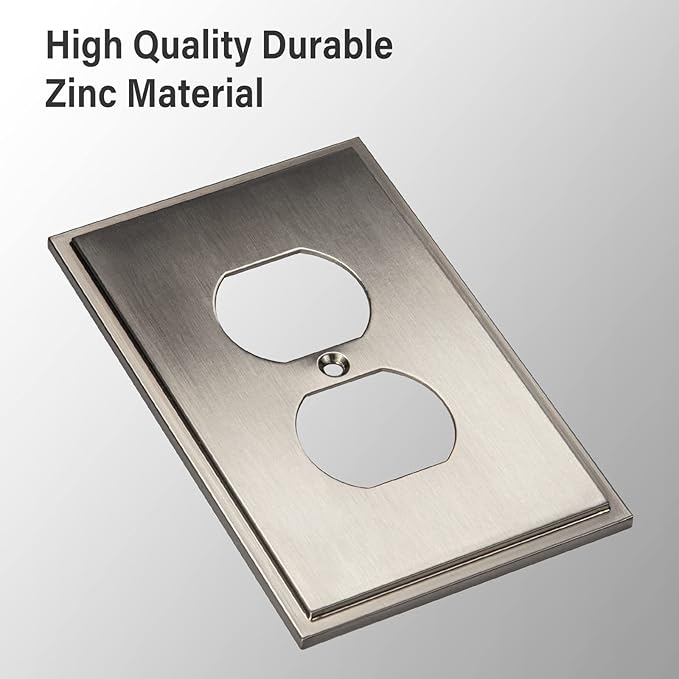 Henne Bery Soft Modern Decorative Wall Plate Switch Plate Outlet Cover (Single Duplex 2PK, Satin Nickel)
