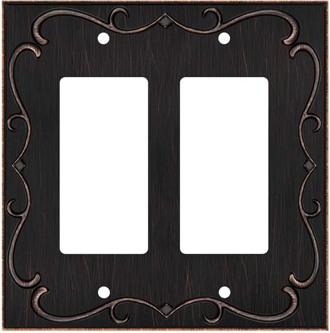 French Cabriole Decorative Wall Plate Switch Plate Outlet Cover (Double Decorator, Aged Bronze)