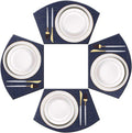 PIGCHCY Wedge Shaped Placemats for Dining Table Washable Vinyl Placemats Heat Resistant Table Mats Set of 4 (Navy Blue)