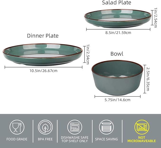 Melamine Dinnerware Sets 12 Piece Unbreakable Plates & Bowls Sets Lightweight Shatterproof Durable Dishware for Camping Picnic Party (Dusty Teal)