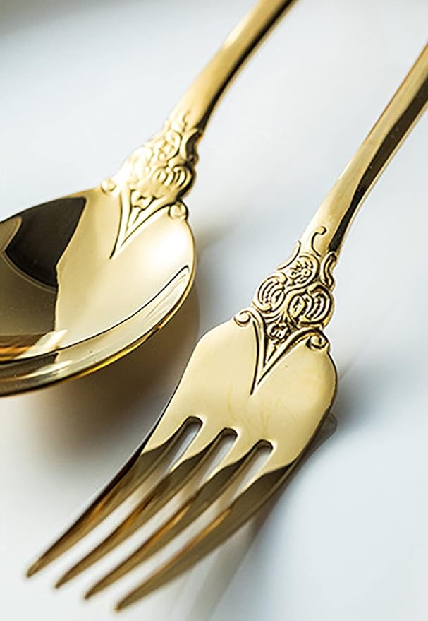 Gold Silverware Set for 12 Premium 18/10 Stainless Steel Flatware Set Palace Style 60 Piece Cutlery Tableware Utensils Embossed Decorative Handle Knives Forks and Spoons for Home Christmas Wedding