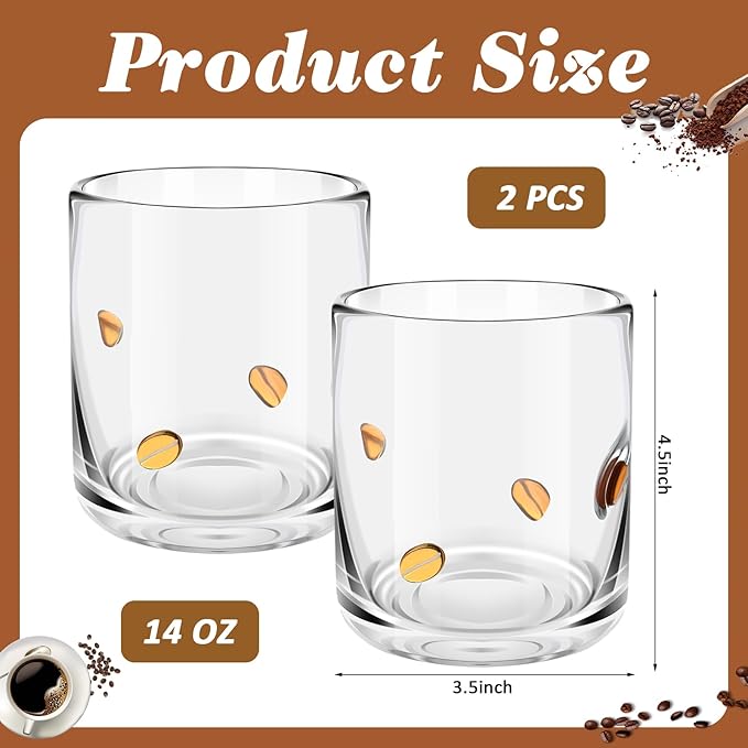 Icon Juice Glasses, 14oz Stemless Wine Drinking Juice Glass Cup for Valentine Party Supplies Gift(2 Pcs,Coffee Bean)