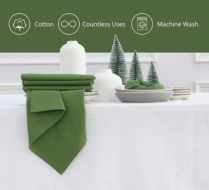 PurpleEssences Set of 12 Cloth Dinner Napkins 100% Cotton 18x18 Inch - Soft Durable Washable - Ideal for Farmhouse Party Fall Thanksgiving - Perfect Everyday Use Table Linen - Sage Green