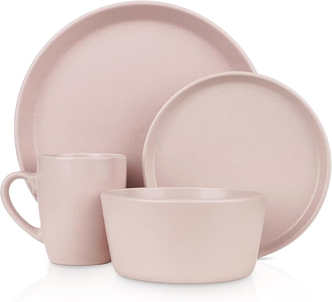 SERVICE FOR 8 - Total of 32 pieces including 8 dinner plates (10”), 8 salad plates (7.5”), 8 bowls (5.75”), and 8 mugs (12 oz), making it the perfect set to service 8 people