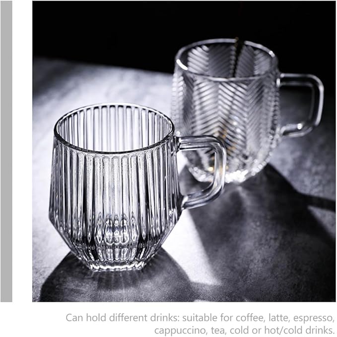 6pcs Ribbed Glass Mugs with Handles, Sturdy Household Water Cups for Coffee, Tea, Beer, and Juice, Creative Reusable Glassware Set for Office and Home Use