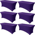 Obstal 6 Pack Stretch Spandex Table Covers for 6 Foot Tables - 6 FT Universal Rectangular Fitted Tablecloth Protector for Wedding, Banquet, Party (Dark Purple, 72 L x 30 W x 30 H Inches)