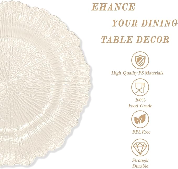 U-QE 60PCS Clear Coffee Plastic Plates - Clear Brown Plastic Plates Disposable Heavy Duty - Disposable Plates for Party Including 30PCS 10'' Dinner & 30PCS 7'' Dessert