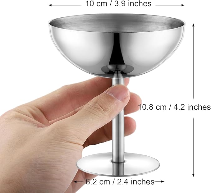 Ice Cream Bowls Stainless Steel Dessert Cups with Spoons Reusable Footed Sundae Cups Ice Cream Cups for Dessert, Frozen Yogurt, Gelato, Birthday Party Decorations (4, Silve)