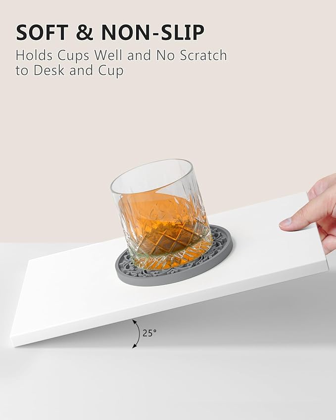 Drink Coasters, Coasters Set of 6 for Cup with Holder, Non-Slip Silicone Cup Mats for Hot and Cold Drinks, Cute Absorbent Coffee Bar Accessories Table Decor, Grey