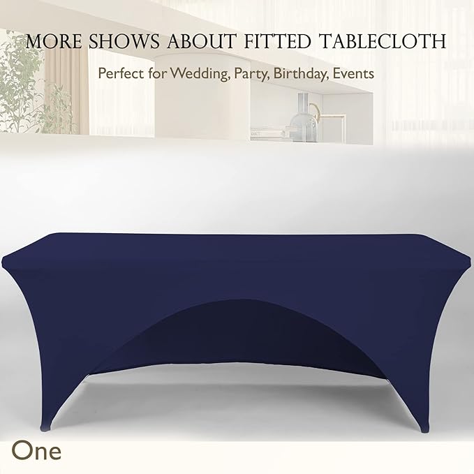 Spandex Table Cover 4 ft. Fitted Polyester Tablecloth Stretch Table Cover Table Topper Open Back - Navy