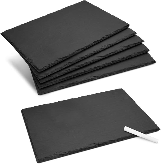 Navaris Natural Slate Serving Plates - Set of 6 Place Mat Serving Trays - Medium Rectangular Stone Table Mat Serving Platter Tiles - 11.8" x 7.8"