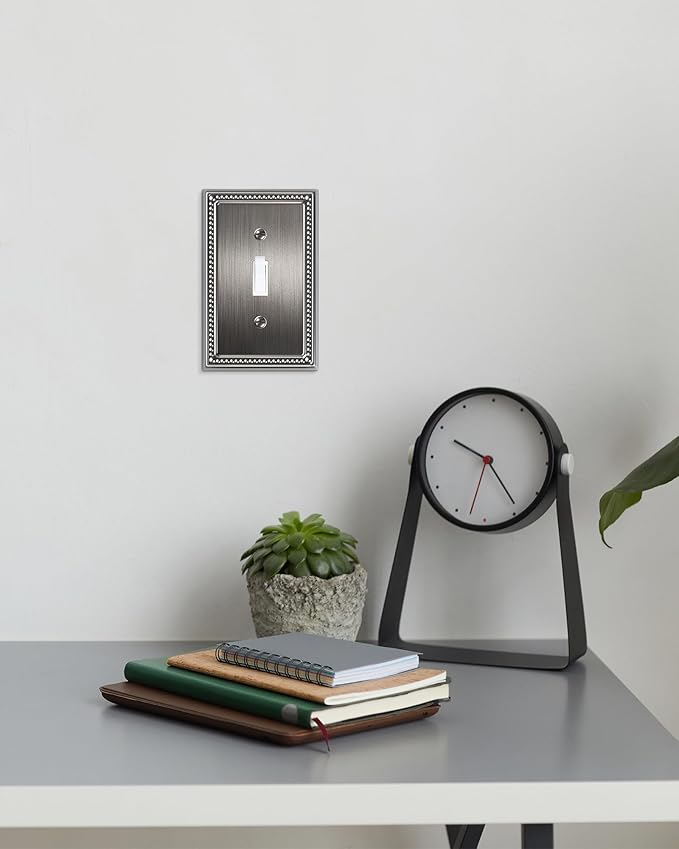 4-Pack Single Toggle Light Switch Cover Plate, Pearls Decorative Switch Plate Covers, Silver 1 Gang Metal Wall Plate, Corrosion Resistant