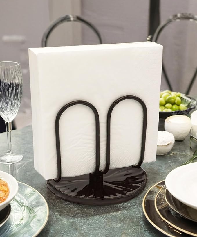 VROOMIUM Napkin Holder for Table, Ceramic Base Effortless Cleaning, 1 lb Weight, Chic Black Napkin Holders for Paper Napkins, Servilleteros para Mesas