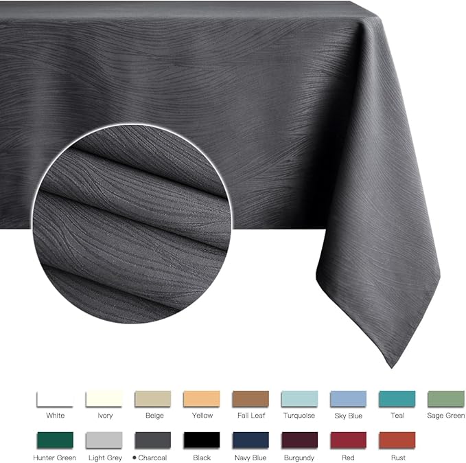 maxmill Square Tablecloth Swirl Design Spillproof Wrinkle Free Heavy Weight Soft Table Cloth Decorative Fabric Table Cover for Outdoor and Indoor Use Square 70 x 70 Inch Charcoal