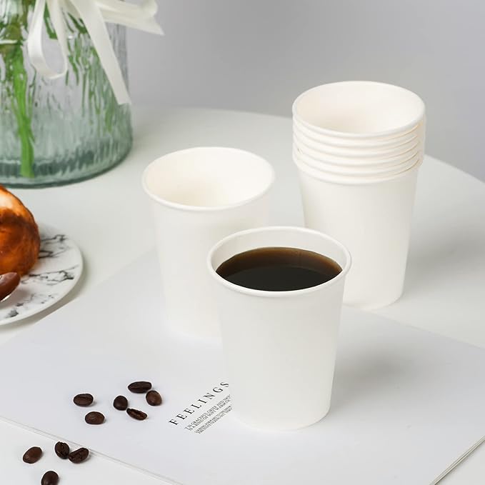 RACETOP [300 count] Paper Coffee Cups 8 oz, Disposable Coffee Cups, Hot Beverage, Ideal for Pub, Party, Office White
