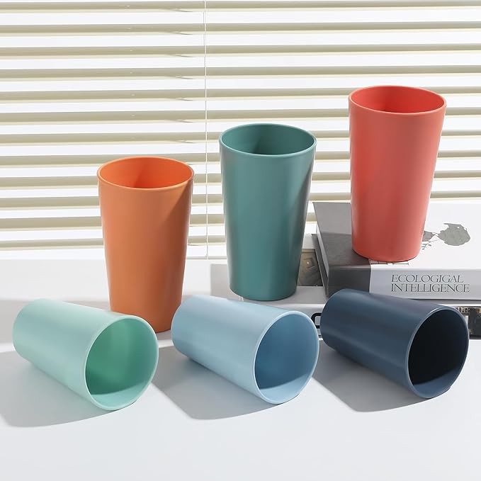 24 Pcs Unbreakable Plastic Cups Set, 20 oz Reusable Plastic Cups, Stackable Water Tumblers, Drinking Cup for Kitchen, Outdoor, BPA-free, Dishwasher Refrigerator and Microwave Safe, Dark Green