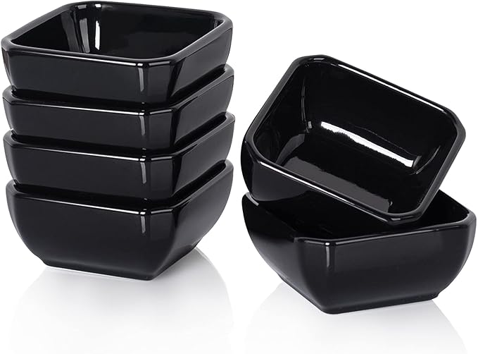 DELLING Ultra-Strong 3 Oz Ceramic Dip Bowls Set, Black Dipping Sauce Bowls/Dishes for Tomato Sauce, Soy, BBQ and other Party Supplies - Set of 6