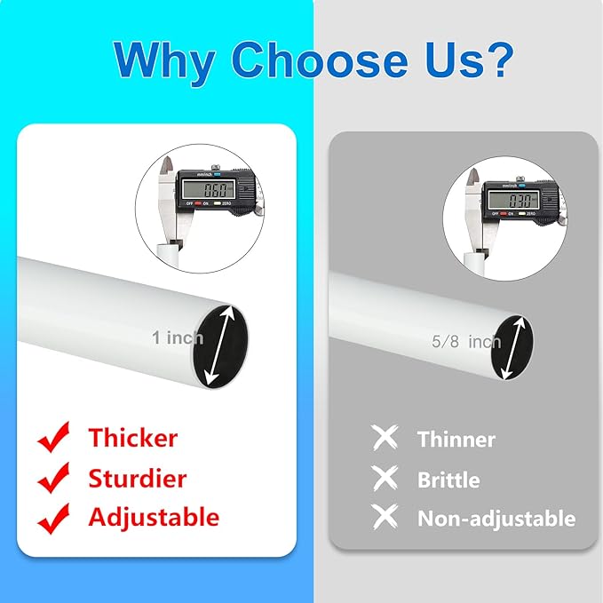 Curtain Rods for Windows 16 to 170 Inches Adjustable Length 1 Inch Diameter Window Curtain Rod with Aluminium End Cap, White