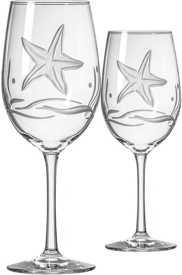 Rolf Glass Starfish All Purpose Wine Glass 18 Ounce | Set of 2 Large Wine Glasses | Lead-Free Glass | Engraved Large Wine Glasses | Made in the USA