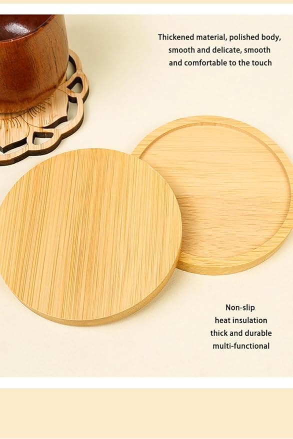 Wood Coasters Set of 4 - Handcrafted Drink Coaster Thick Heat-Resistant for Office, Bar, Farmhouse - Natural Bamboo Drink Cup Coasters for Table Protection (Flower)