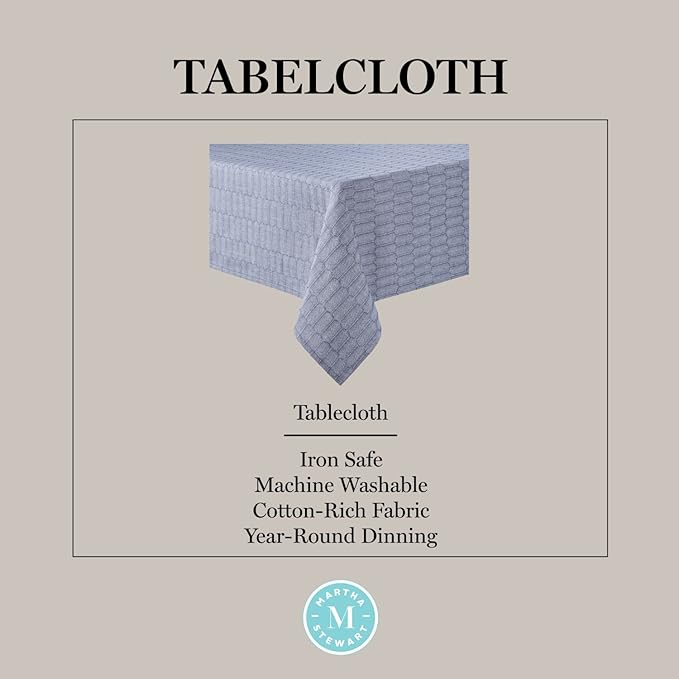 Martha Stewart Honeycomb Modern Farmhouse Tablecloth, Blue, 60"x102"
