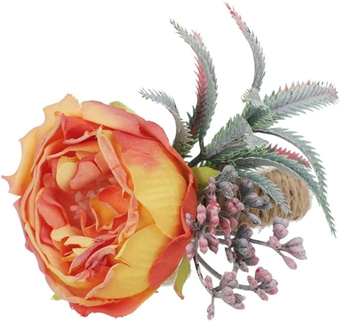 Floral Napkin Rings Set of 6,Rustic Rose Napkin Rings Flower Dinner Napkin Holder for Table Decoration (26#Orange)