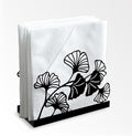 Modern Ginkgo Leaves Decorative Black Metal Napkin Holder for Table, 4.9" x 4.9" x 1.9" Standing Napkin Holder for Home Kitchen Restaurant Picnic Party Coffee Bar Dining Room