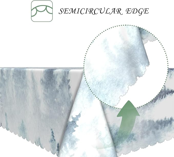 70x140 Inch Nordic Winter Nature Rectangle Tablecloth Misty Foggy Pine Trees Forest Table Cloth Waterproof Stain Resistant Table Cover for Kitchen Dining Picnic BBQ Home Holiday Party