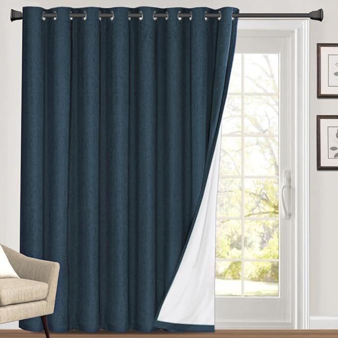 PrinceDeco 100% Blackout Curtains Extra Wide Patio Door Curtain Blackout Curtains for Living Room Sound Proof Curtains Room Divider Grommet Curtain Drapes for Bedroom,W100 X L84 Inch, Navy