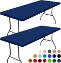 Spandex 5 Foot Rectangle Table Cloth 2 Pack, Elastic Fitted Tablecloths for Picnic, Stretch Washable Patio Table Cover for Outdoor, Camping, Banquet and Parties (Navy, 30"x60")