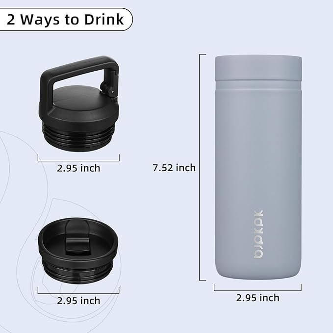 BJPKPK Insulated Water Bottle with 2 Lids,20 oz Double Wall Stainless Steel Vacuum Tumbler Travel Coffee Mug,Wide Mouth Thermal Cup,Haze Blue