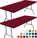 Spandex 4 Foot Rectangle Table Cloth 2 Pack, Elastic Fitted Tablecloths for Picnic, Stretch Washable Patio Table Cover for Outdoor, Camping, Banquet and Parties (Wine Red, 30"x48")
