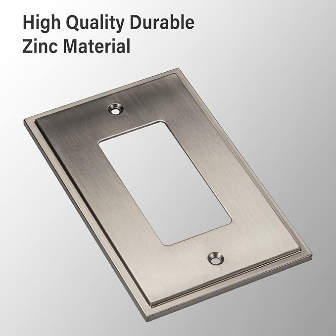 Henne Bery Soft Modern Decorative Wall Plate Switch Plate Outlet Cover (Single Decorator 3PK, Satin Nickel)