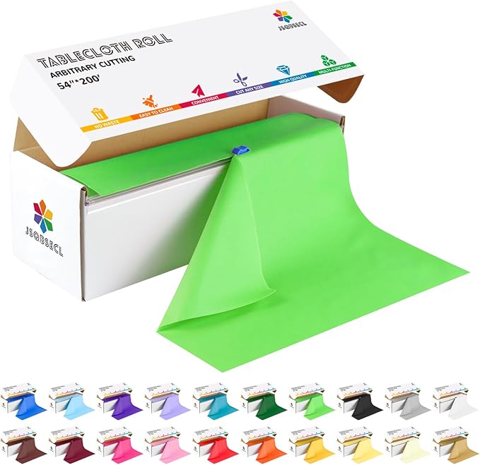 54 Inch X 200 Feet Plastic Table Cover Roll with Convenient Slide Cutter, Disposable Plastic Table Cloth Roll with Cut-to-Size Design for Weddings, Banquets, Parties (Lime Green)
