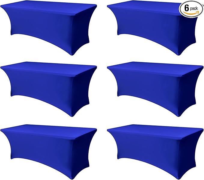 Spandex Table Cloths for 8 Foot Rectangle Tables-6 Pack Fitted Stretch Royal Blue Table Covers-Folding Tablecloths for Party, Vendor Booth Display, Banquet Buffet Event, Craft Trade Show