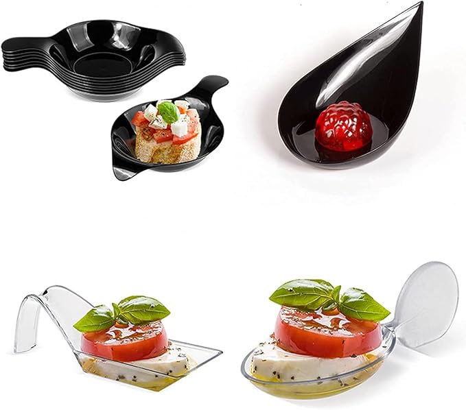 100 Packs Clear Dessert Plates Plastic Appetizer Plates Dessert Dishes Tasting Spoons Mini Plates Serving Plate Reusable Disposable Asian Spoons Small Catering Dessert Bowls for Party
