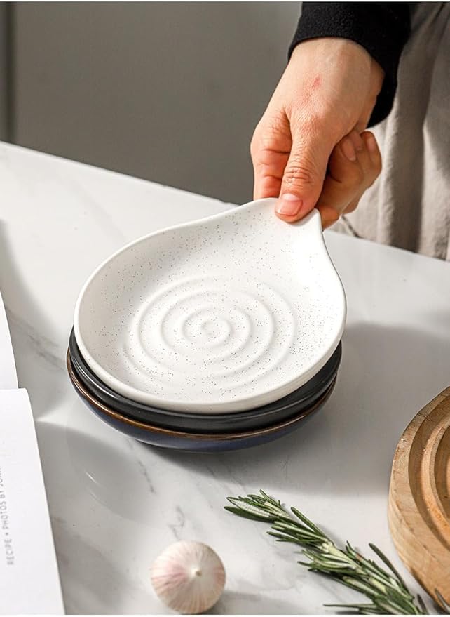 6-Inch Ceramic Spoon Rest - Heat Resistant, Non-Slip for Kitchen Utensils, Spoon Holder Stovetop, Dishwasher Safe - Elegant Spiral Design White, New Year Housewarming Gift