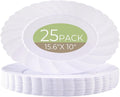 U-QE 25 Pieces Oval White Plastic Plates Disposable Heavy Duty - 15.6inch Large Plates Disposable Plastic Dinner Plates - Oval White Disposable Plates for Party, BBQ, Picnic and Weddings
