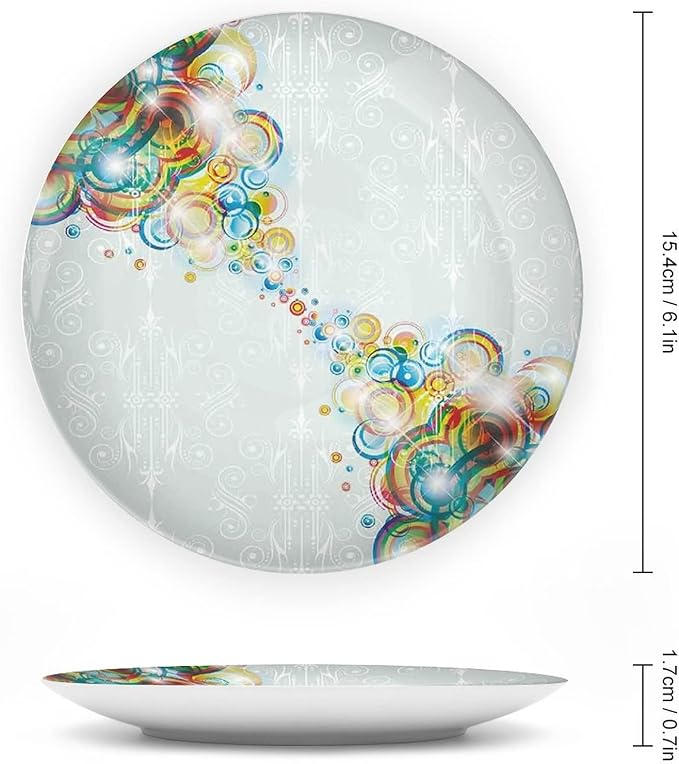 Ceramic Plates, Abstract Decorative Ceramic Plates, Modern Design Rainbow Waves Circles Patterned, 7 Inch, Household Plates Decorative, Multicolor